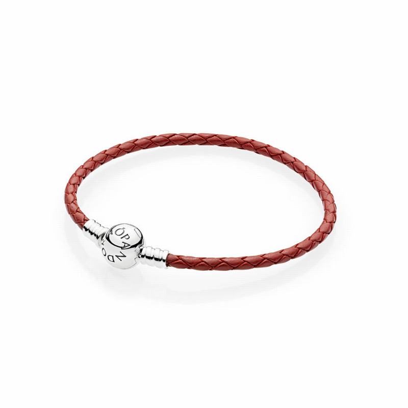 Pandora Australia Red Braided Leather Charm Bracelet - Sterling Silver | KMWJAL026